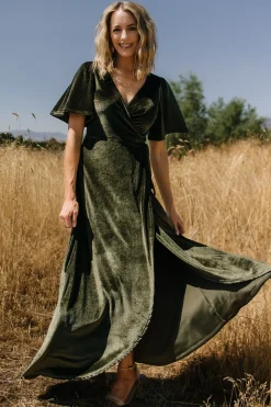 Baltic Born Katelyn Velvet Maxi Wrap Dress | Dark Olive