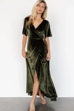 Baltic Born Katelyn Velvet Maxi Wrap Dress | Dark Olive