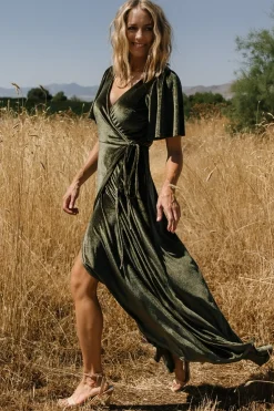 Baltic Born Katelyn Velvet Maxi Wrap Dress | Dark Olive