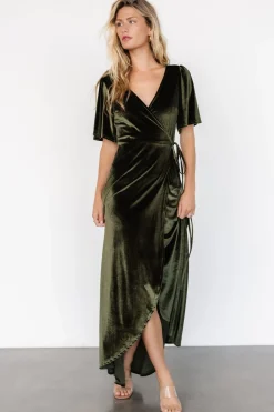 Baltic Born Katelyn Velvet Maxi Wrap Dress | Dark Olive