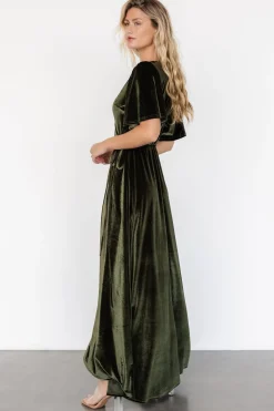 Baltic Born Katelyn Velvet Maxi Wrap Dress | Dark Olive