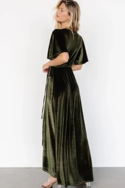 Baltic Born Katelyn Velvet Maxi Wrap Dress | Dark Olive
