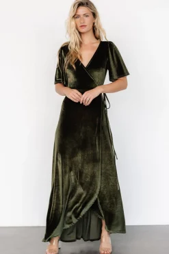 Baltic Born Katelyn Velvet Maxi Wrap Dress | Dark Olive