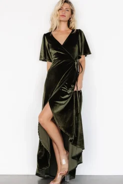 Baltic Born Katelyn Velvet Maxi Wrap Dress | Dark Olive