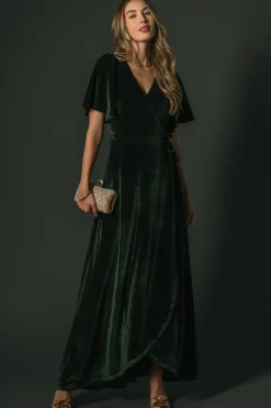 Baltic Born Katelyn Velvet Maxi Wrap Dress | Deep Green