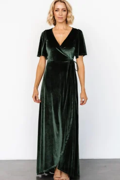 Baltic Born Katelyn Velvet Maxi Wrap Dress | Deep Green