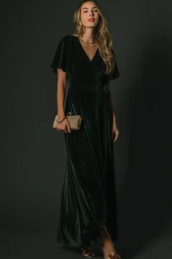 Baltic Born Katelyn Velvet Maxi Wrap Dress | Deep Green