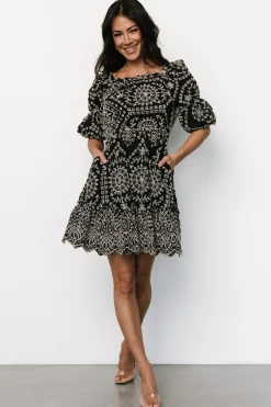 Baltic Born Katina Embroidered Short Dress | Black + White