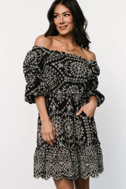 Baltic Born Katina Embroidered Short Dress | Black + White
