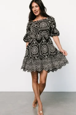 Baltic Born Katina Embroidered Short Dress | Black + White