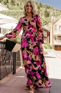 Baltic Born Katinka Wrap Maxi Dress | Black Multi Floral