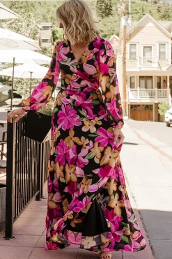 Baltic Born Katinka Wrap Maxi Dress | Black Multi Floral