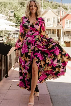 Baltic Born Katinka Wrap Maxi Dress | Black Multi Floral