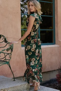 Baltic Born Kearny Ruffle Maxi Dress | Dark Green Floral