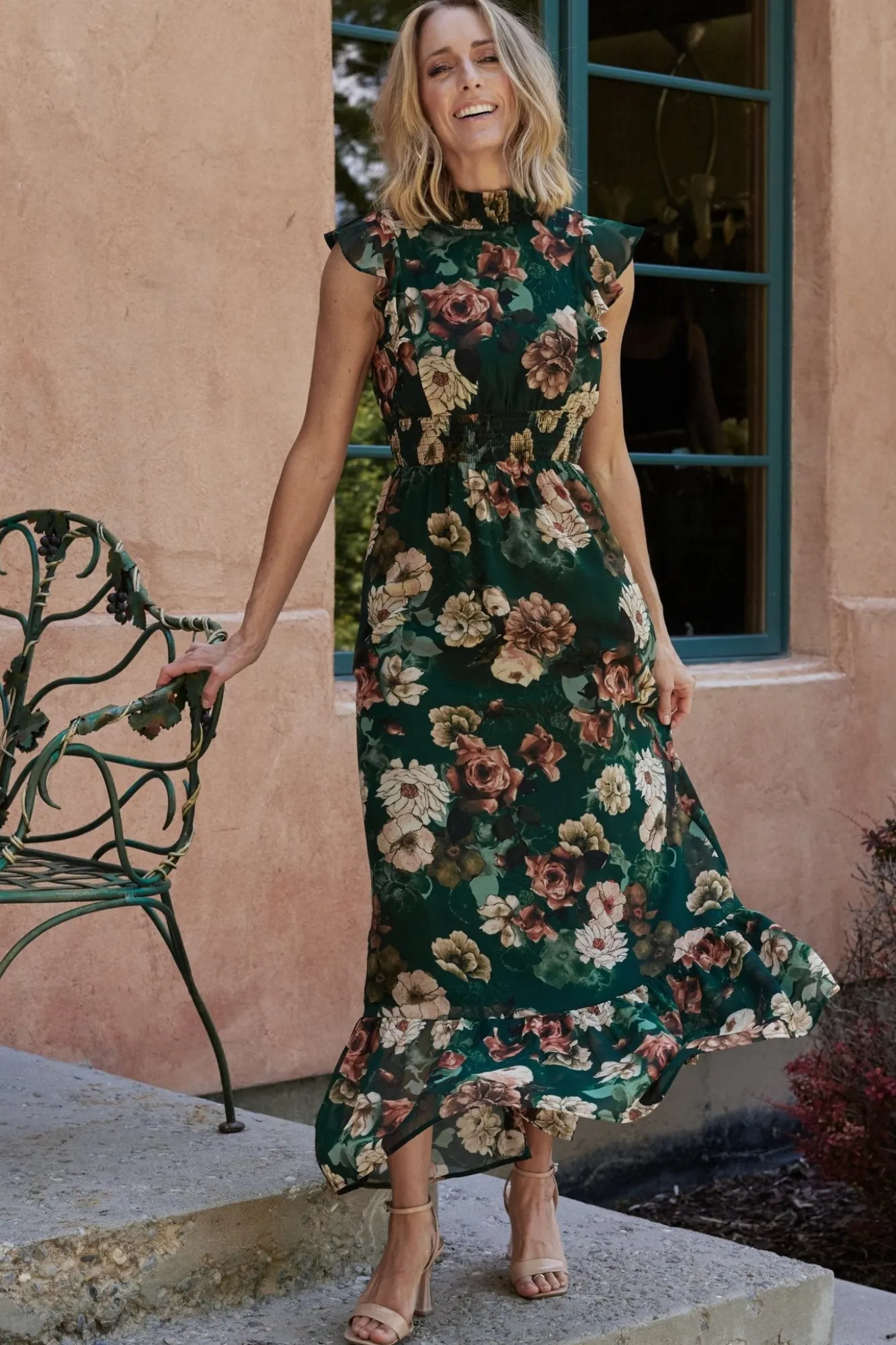 Baltic Born Kearny Ruffle Maxi Dress | Dark Green Floral