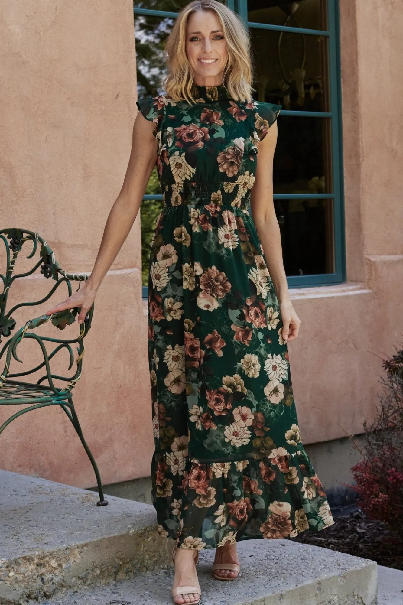Baltic Born Kearny Ruffle Maxi Dress | Dark Green Floral