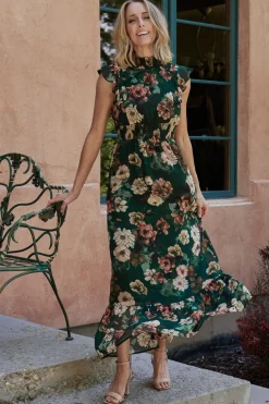 Baltic Born Kearny Ruffle Maxi Dress | Dark Green Floral