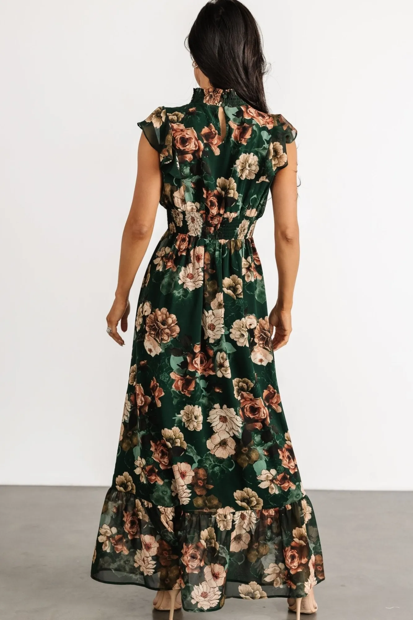 Baltic Born Kearny Ruffle Maxi Dress | Dark Green Floral