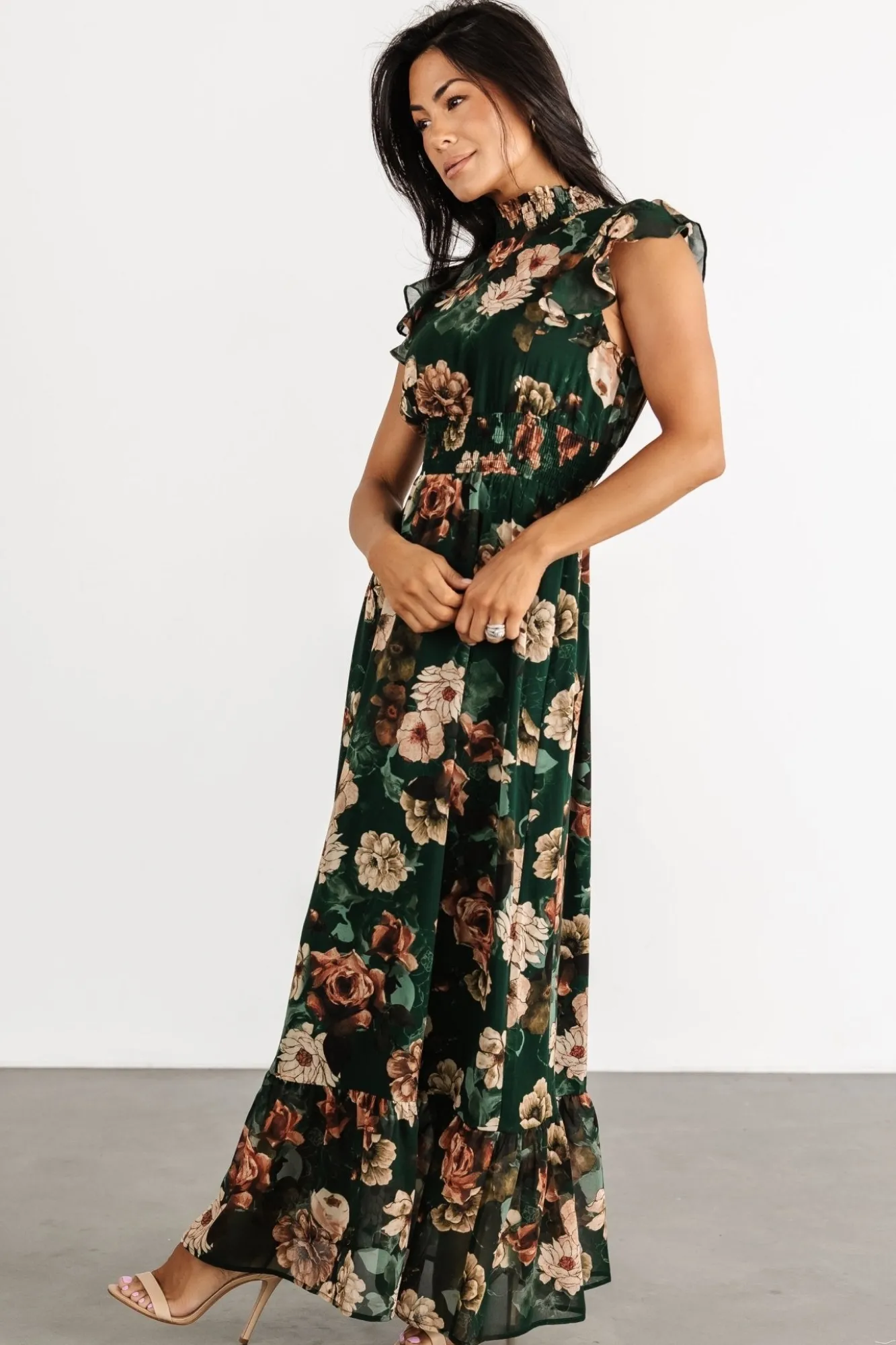 Baltic Born Kearny Ruffle Maxi Dress | Dark Green Floral