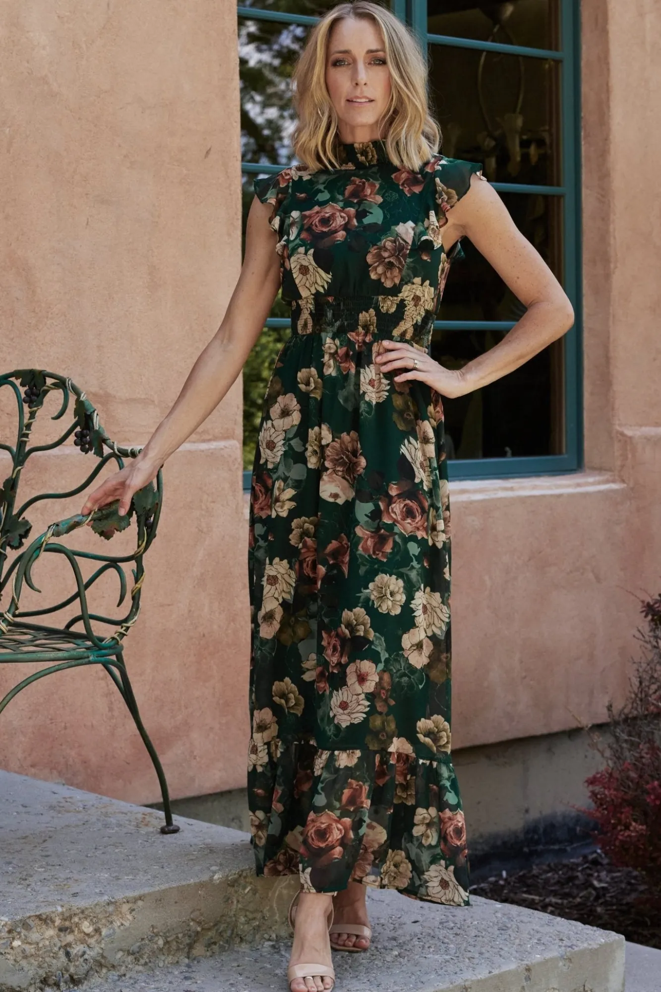 Baltic Born Kearny Ruffle Maxi Dress | Dark Green Floral