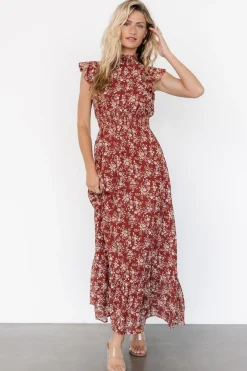 Baltic Born Kearny Ruffle Maxi Dress | Rust Print