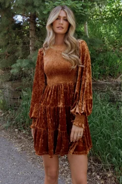 Baltic Born Kele Crushed Velvet Mini Dress | Light Copper