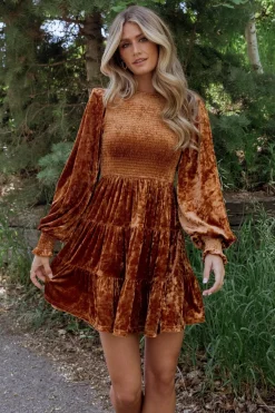 Baltic Born Kele Crushed Velvet Mini Dress | Light Copper