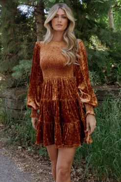 Baltic Born Kele Crushed Velvet Mini Dress | Light Copper