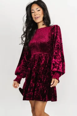 Baltic Born Kele Crushed Velvet Mini Dress | Deep Berry