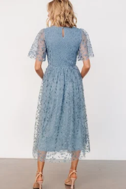 Baltic Born Kendra Embroidered Dress | Dusty Blue