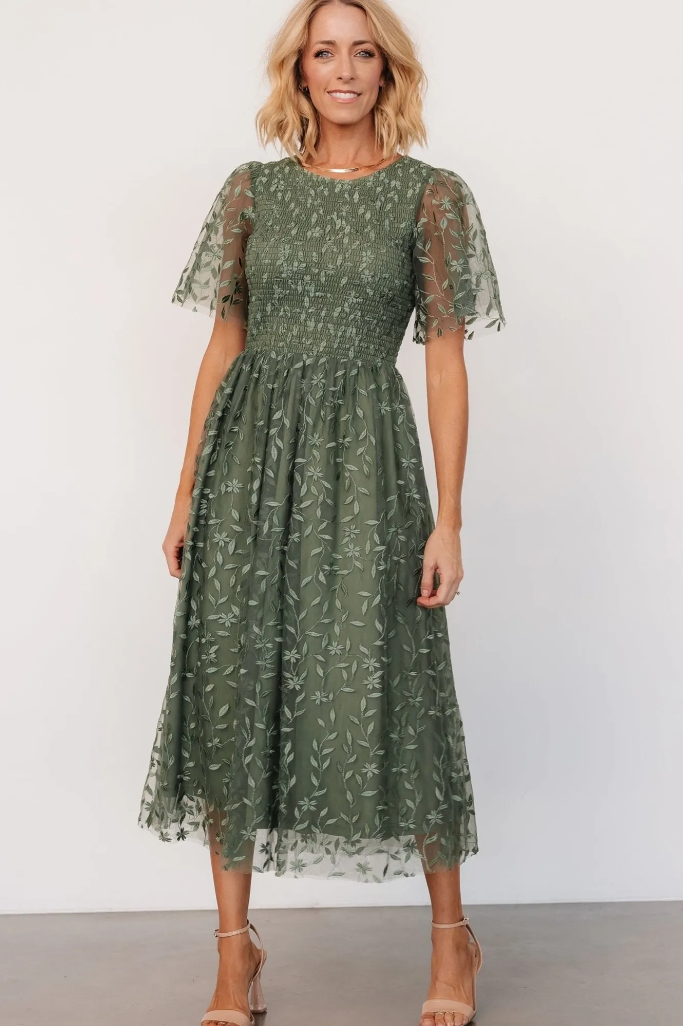 Baltic Born Kendra Embroidered Dress | Dark Sage