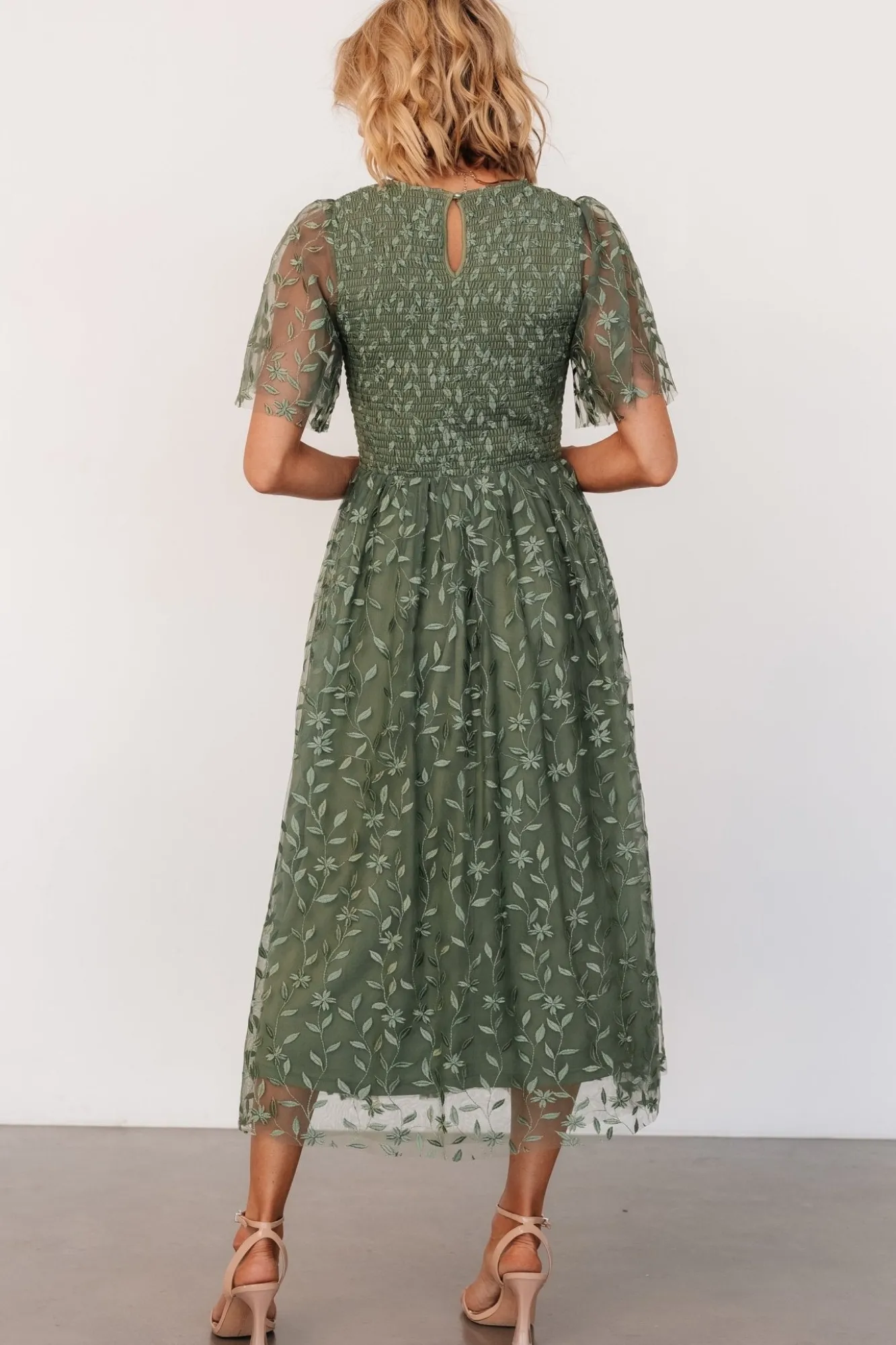 Baltic Born Kendra Embroidered Dress | Dark Sage