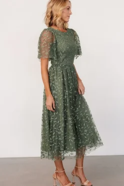 Baltic Born Kendra Embroidered Dress | Dark Sage