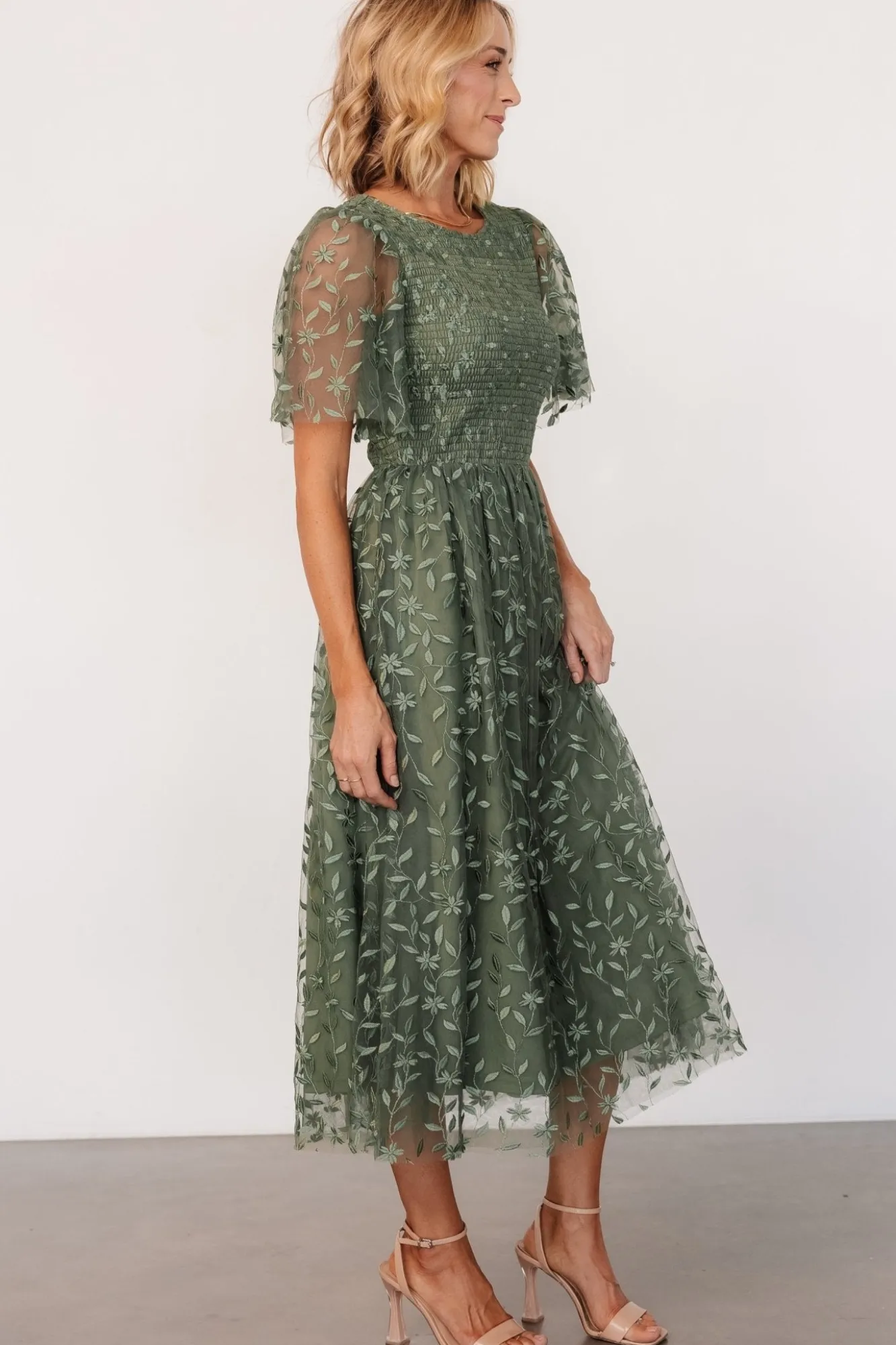 Baltic Born Kendra Embroidered Dress | Dark Sage