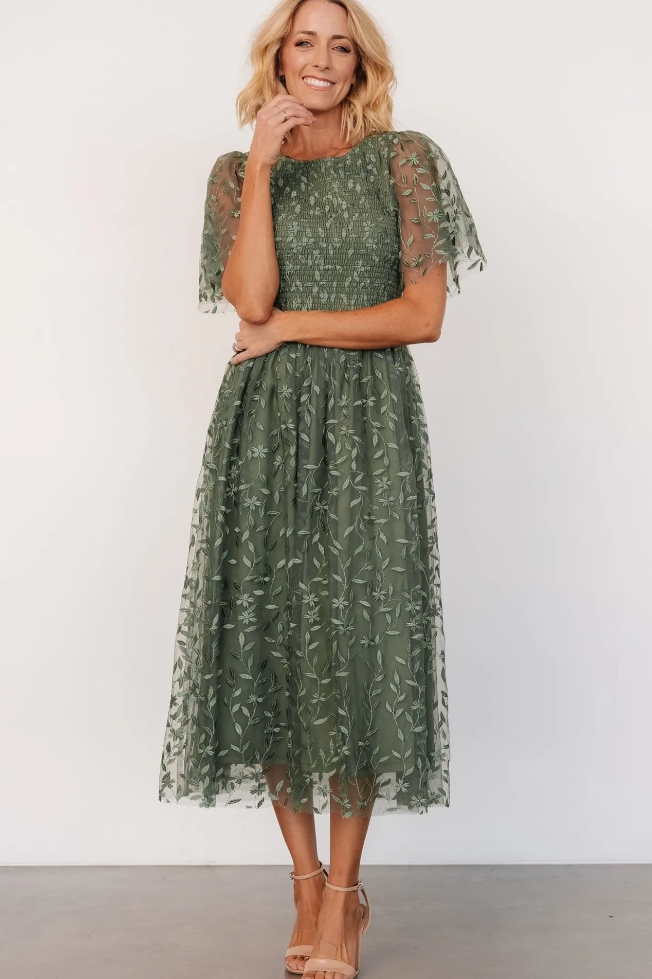 Baltic Born Kendra Embroidered Dress | Dark Sage