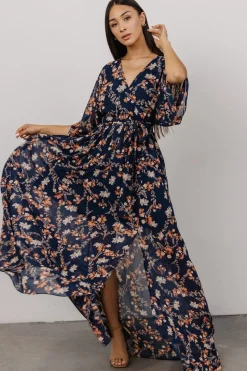 Baltic Born Kia Kimono Maxi Dress | Dark Blue Floral