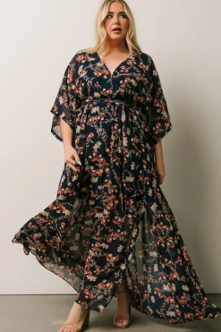 Baltic Born Kia Kimono Maxi Dress | Dark Blue Floral