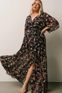 Baltic Born Kia Kimono Maxi Dress | Dark Blue Floral
