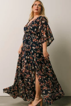 Baltic Born Kia Kimono Maxi Dress | Dark Blue Floral