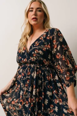 Baltic Born Kia Kimono Maxi Dress | Dark Blue Floral