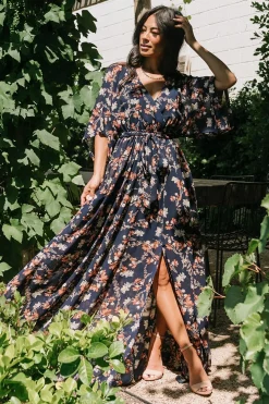 Baltic Born Kia Kimono Maxi Dress | Dark Blue Floral