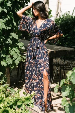 Baltic Born Kia Kimono Maxi Dress | Dark Blue Floral