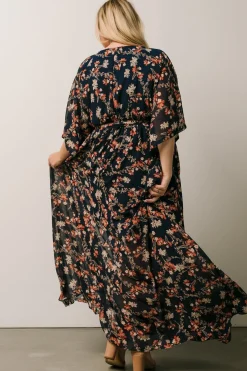 Baltic Born Kia Kimono Maxi Dress | Dark Blue Floral