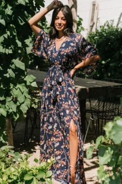 Baltic Born Kia Kimono Maxi Dress | Dark Blue Floral