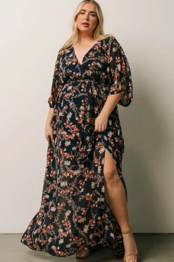 Baltic Born Kia Kimono Maxi Dress | Dark Blue Floral