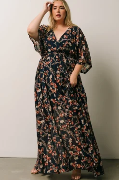 Baltic Born Kia Kimono Maxi Dress | Dark Blue Floral