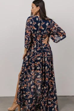 Baltic Born Kia Kimono Maxi Dress | Dark Blue Floral