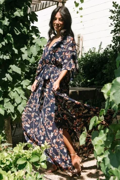 Baltic Born Kia Kimono Maxi Dress | Dark Blue Floral