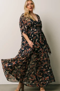 Baltic Born Kia Kimono Maxi Dress | Dark Blue Floral