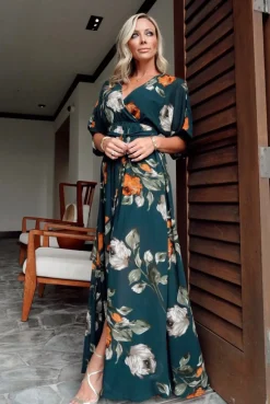Baltic Born Kia Kimono Maxi Dress | Deep Topaz Floral